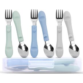 Bakpoco 6PCS Toddler Utensils, 316 Stainless Steel Baby Safe Forks + Spoons with Silicone Handle, BPA Free Dishwasher Safe Kids Silverware Cutlery with Box, Sage/Blush/Lilac in Saudi Arabia