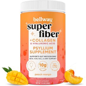 Bellway Super Fiber Powder + Collagen, Sugar-Free Psyllium Husk Powder with Hydrolyzed Collagen Peptides for Gut Health, Healthy Skin, Nails, Bones & Joints, Strawberry Lemonade (11.46 oz) in Saudi Arabia