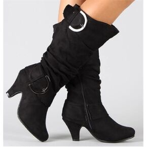 YDYCG Woman Shoes Large Size 34-44 Knee High Boots Women Faux Suede Buckle Fashion Spike Heels (Color : Gray, Shoe Size : 7.5) in Saudi Arabia