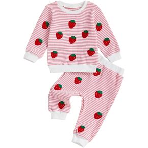 Toddler Baby Girl Fall Winter Clothes Long Sleeve Strawberry Sweatshirt With Jogger Pants Sweatsuit Cute 2Pcs Outfit in Kuwait