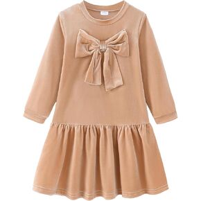 Toddler Girls Velvet Dress, Long Sleeve Bow Tie Dresses for Casual Fall Winter Christmas Holiday Party with 2-7T in Saudi Arabia