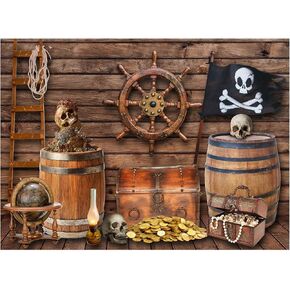 8x6FT Halloween Pirate Ship Backdrop Nautical Treasure Jewelry Party Banner Decorations Adventure Birthday Photography Background Photo Booth Prop in Saudi Arabia