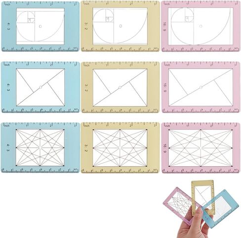9 Pcs Photo Composition View Finder Tool Portable Golden Ratio Viewfinder Acrylic View Finder Rule for Photography Painters Artists Landscape Catcher Portrait Photography in Saudi Arabia