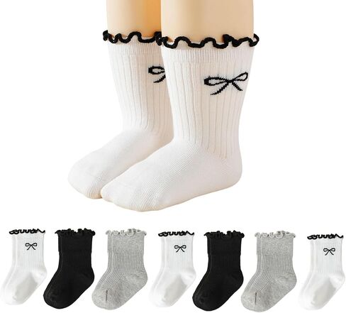 7 Pairs Baby Girls Ruffle Socks Toddler Infant Girls Boys Frilly Cute Ankle Socks Soft Cotton Size 3M - 5Y in Saudi Arabia