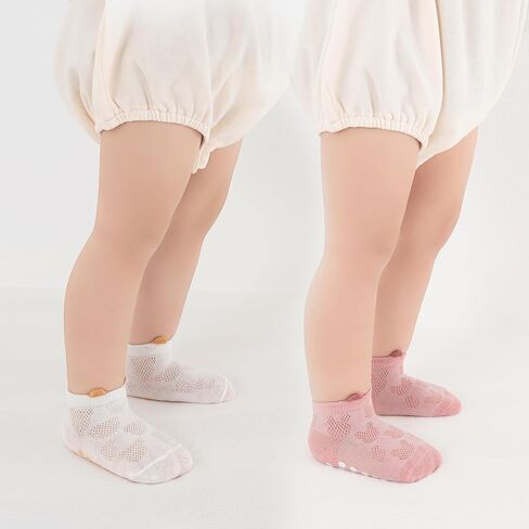 Baby Toddler Girls Boys Non Slip Grip Socks with Cute Ears Breathable Mesh Soft Anti-Skid Ankle Socks for Crawling & Walking in Kuwait