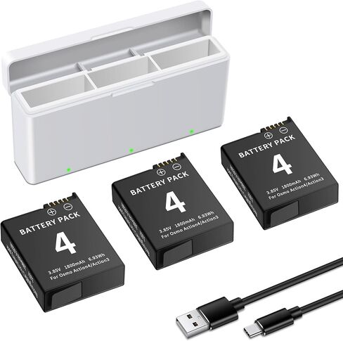Osmo Action 4/3 بطارية Charger Charger Kit 3 عبوات ومركز سريع للشاحن سريعًا ، متوافق مع DJI Osmo Action 4 ، Osmo Action 3 Camera ، 1850mAh Battery Pratect in Kuwait