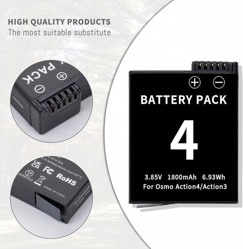 Osmo Action 4/3 بطارية Charger Charger Kit 3 عبوات ومركز سريع للشاحن سريعًا ، متوافق مع DJI Osmo Action 4 ، Osmo Action 3 Camera ، 1850mAh Battery Pratect in Kuwait