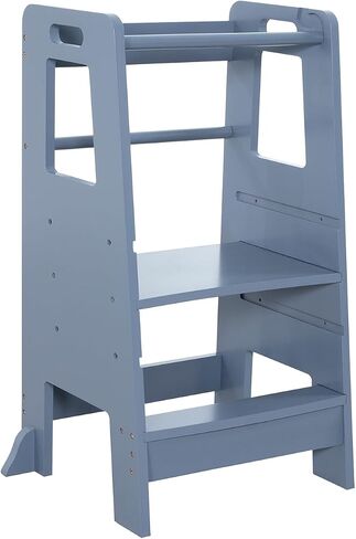 Kid's Wooden Kitchen Step Stool, Adjustable Platform Standing Tower, with Safety Guardrail Child Studying Tower, Toddler Stool for Bathroom, Cooking Helper（Black） in Saudi Arabia