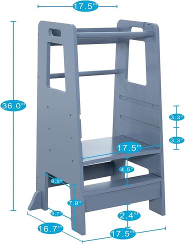 Kid's Wooden Kitchen Step Stool, Adjustable Platform Standing Tower, with Safety Guardrail Child Studying Tower, Toddler Stool for Bathroom, Cooking Helper（Black） in Saudi Arabia