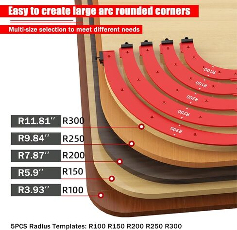 مجموعة دليل توجيه Router Radius Jig & Corner ، 5pcs قالب نصف قطر زاوية Aluminium Morter لـ Woodworking (R100 R150 R200 R250 R300) قوالب توجيه متينة in Kuwait