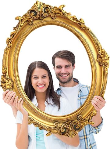 Large Photo Booth Props 32 x 24 Inch Gold Picture Selfie Frame Vintage Photo Round Frame Creative Friends Party Selfie Props Accessories for Wedding Birthday Bridal Shower Bachelorette Party Supplies in Saudi Arabia