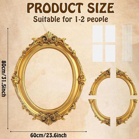 Large Photo Booth Props 32 x 24 Inch Gold Picture Selfie Frame Vintage Photo Round Frame Creative Friends Party Selfie Props Accessories for Wedding Birthday Bridal Shower Bachelorette Party Supplies in Saudi Arabia