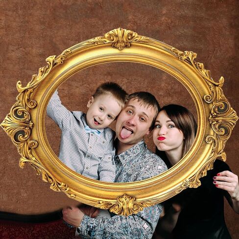 Large Photo Booth Props 32 x 24 Inch Gold Picture Selfie Frame Vintage Photo Round Frame Creative Friends Party Selfie Props Accessories for Wedding Birthday Bridal Shower Bachelorette Party Supplies in Saudi Arabia