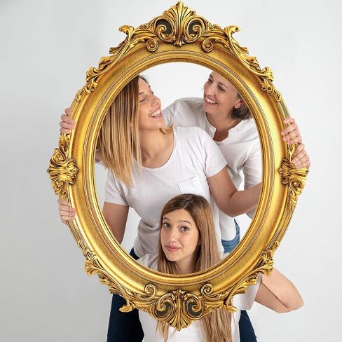 Large Photo Booth Props 32 x 24 Inch Gold Picture Selfie Frame Vintage Photo Round Frame Creative Friends Party Selfie Props Accessories for Wedding Birthday Bridal Shower Bachelorette Party Supplies in Saudi Arabia