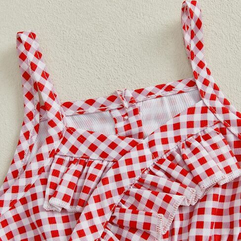 2PCS Baby Girl Strap Tank Tops Sleeveless Plaid Shirt Dress + 3D Bow Split Hem Denim Skirt Shorts Sets in Kuwait
