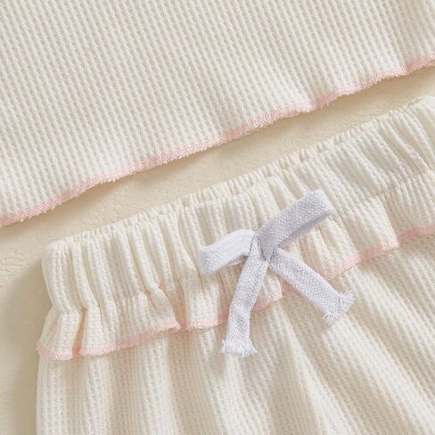 Baby Girl Summer Clothes Waffle Shorts Outfit Solid Color T Shirt Tees Tops Ruffles Shorts Set Infant Summer Outfit in Saudi Arabia