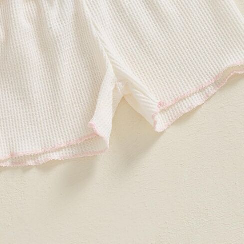 Baby Girl Summer Clothes Waffle Shorts Outfit Solid Color T Shirt Tees Tops Ruffles Shorts Set Infant Summer Outfit in Saudi Arabia