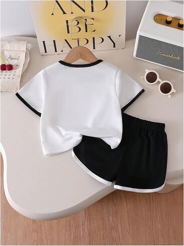 Toddler Girl's 2 Piece Summer Outfits Short Sleeve Cherry Graphic Tees and Mini Dolphin Shorts Sets in Saudi Arabia