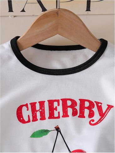 Toddler Girl's 2 Piece Summer Outfits Short Sleeve Cherry Graphic Tees and Mini Dolphin Shorts Sets in Saudi Arabia