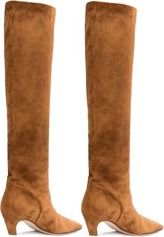 MOOMMO Women Kitten Heel Over Knee High Boots Square Toe Matte Pull On Wide Calf Pleated Low Heel Thigh Boots Stylish Retro Dress Boots Comfort 4-11 M US in Kuwait