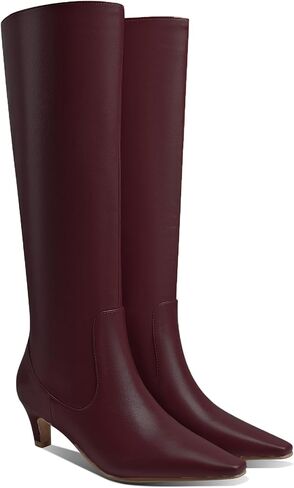 MOOMMO Women Kitten Heel Over Knee High Boots Square Toe Matte Pull On Wide Calf Pleated Low Heel Thigh Boots Stylish Retro Dress Boots Comfort 4-11 M US in Kuwait