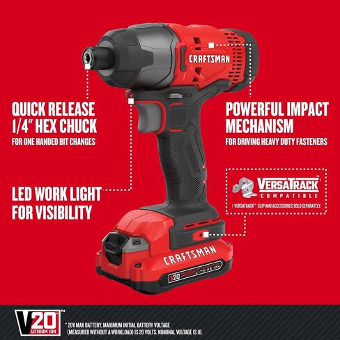 Craftsman CMCF800C1R V20 Brushed Lithium-Ion 1/4 in. Cordless Impact Driver Kit (1.5 Ah) (Renewed) in Saudi Arabia