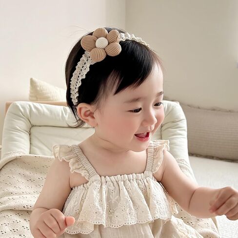 Baby Girls Hairbands Lace Flowers Headband Handmade Soft Stretchy Colorful Flower Hairband Newborn Headbands with Pearls Elastic Hairbands for Infant Head Band (Two Pink Flowers) in Saudi Arabia