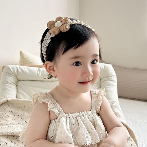 Baby Girls Hairbands Lace Flowers Headband Handmade Soft Stretchy Colorful Flower Hairband Newborn Headbands with Pearls Elastic Hairbands for Infant Head Band (Two Pink Flowers) in Saudi Arabia