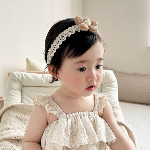 Baby Girls Hairbands Lace Flowers Headband Handmade Soft Stretchy Colorful Flower Hairband Newborn Headbands with Pearls Elastic Hairbands for Infant Head Band (Two Pink Flowers) in Saudi Arabia