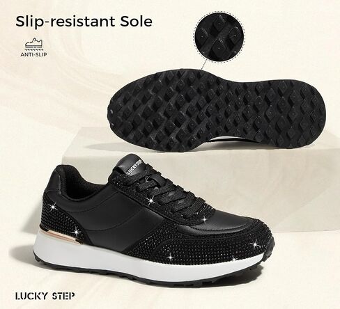 Lucky Step Women's Fashion Sneakers Sneakers Platform Rhinestone Retro Tennis Tender Travel Walking Shoes Anti-Slip Mervel in Saudi Arabia