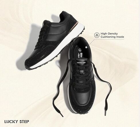 Lucky Step Women's Fashion Sneakers Sneakers Platform Rhinestone Retro Tennis Tender Travel Walking Shoes Anti-Slip Mervel in Saudi Arabia