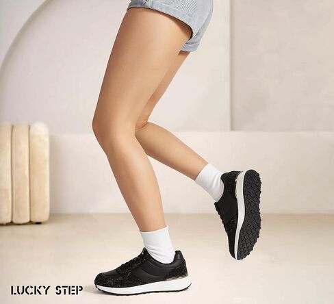Lucky Step Women's Fashion Sneakers Sneakers Platform Rhinestone Retro Tennis Tender Travel Walking Shoes Anti-Slip Mervel in Saudi Arabia