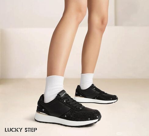 Lucky Step Women's Fashion Sneakers Sneakers Platform Rhinestone Retro Tennis Tender Travel Walking Shoes Anti-Slip Mervel in Saudi Arabia