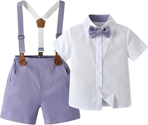 Baby Boys Shorts Sets, Infant Shirt+Shorts+ Tie+Suspenders,Toddler Outfits Suits in Kuwait