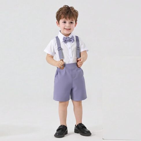 Baby Boys Shorts Sets, Infant Shirt+Shorts+ Tie+Suspenders,Toddler Outfits Suits in Kuwait