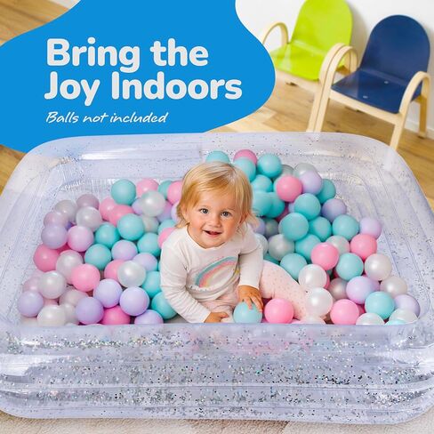 ارت كرييتيفيتي حوض سباحة للاطفال قابل للنفخ من سباركلي - 3 مستويات - حمام سباحة شفاف قابل للنفخ مع جليتر فضي وقاعدة مبطنة، حمام سباحة صغير سهل النفخ للفناء الخلفي in Kuwait