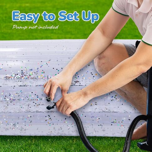 ارت كرييتيفيتي حوض سباحة للاطفال قابل للنفخ من سباركلي - 3 مستويات - حمام سباحة شفاف قابل للنفخ مع جليتر فضي وقاعدة مبطنة، حمام سباحة صغير سهل النفخ للفناء الخلفي in Kuwait