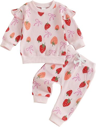 Emmababy Strawberry Outfit Toddler Girl Girl Winter Baby Cloths Strawberry Sweater Crewneck Sweatshirt و Pants in Kuwait
