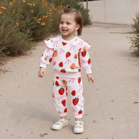 Emmababy Strawberry Outfit Toddler Girl Girl Winter Baby Cloths Strawberry Sweater Crewneck Sweatshirt و Pants in Kuwait