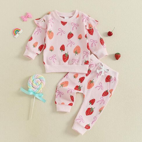 Emmababy Strawberry Outfit Toddler Girl Girl Winter Baby Cloths Strawberry Sweater Crewneck Sweatshirt و Pants in Kuwait