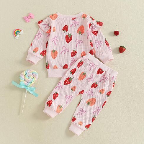 Emmababy Strawberry Outfit Toddler Girl Girl Winter Baby Cloths Strawberry Sweater Crewneck Sweatshirt و Pants in Kuwait