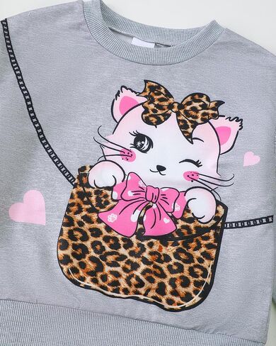 Jecson Toddler Girl Clothes Ruffle Long Sleeve Figure Graphic Sweatshirt and Leopard Pants Fall Winter Outfits Set 2-8Y in Kuwait