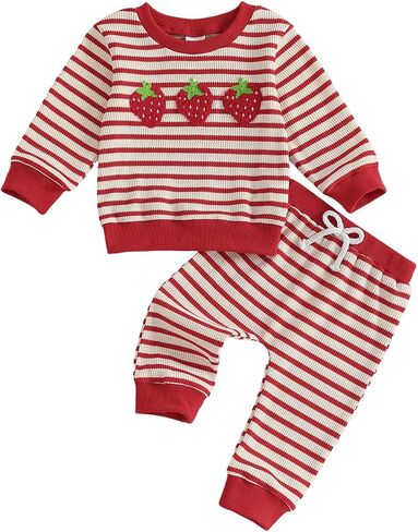Emmababy Strawberry Outfit Toddler Girl Girl Winter Baby Cloths Strawberry Sweater Crewneck Sweatshirt و Pants in Kuwait