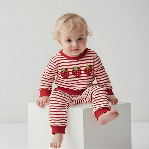 Emmababy Strawberry Outfit Toddler Girl Girl Winter Baby Cloths Strawberry Sweater Crewneck Sweatshirt و Pants in Kuwait