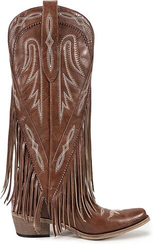 Atuelang Fringe Cowgirl Boots المطرزة أحذية رعاة البقر للنساء شرابات منتصف العجل الأحذية الغربية in Kuwait