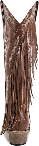 Atuelang Fringe Cowgirl Boots المطرزة أحذية رعاة البقر للنساء شرابات منتصف العجل الأحذية الغربية in Kuwait