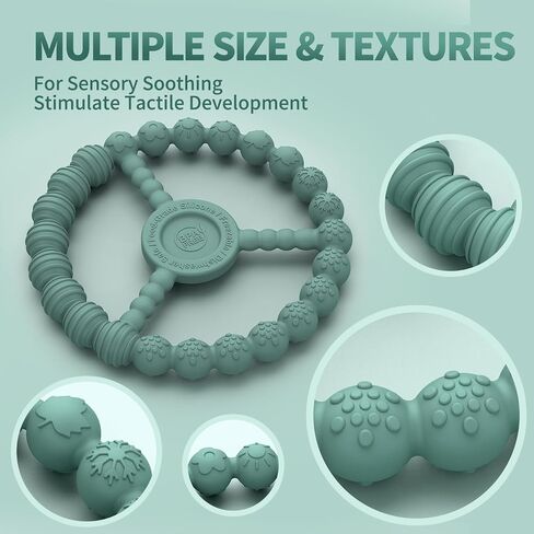 3 Pack Baby Teething Toys 3-6 Months, Silicone Ring Teethers for Babies 6-12 Months, Freezer Safe Chew Toy with Textured Grip for Boys Girls Teething Relief, Infant Easter Gift (Mint Green Blue) in Kuwait
