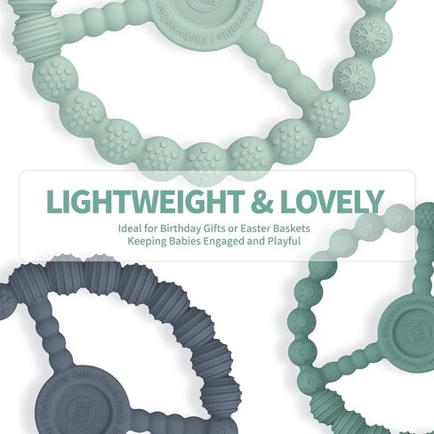 3 Pack Baby Teething Toys 3-6 Months, Silicone Ring Teethers for Babies 6-12 Months, Freezer Safe Chew Toy with Textured Grip for Boys Girls Teething Relief, Infant Easter Gift (Mint Green Blue) in Kuwait