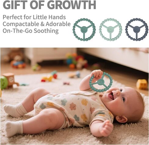 3 Pack Baby Teething Toys 3-6 Months, Silicone Ring Teethers for Babies 6-12 Months, Freezer Safe Chew Toy with Textured Grip for Boys Girls Teething Relief, Infant Easter Gift (Mint Green Blue) in Kuwait