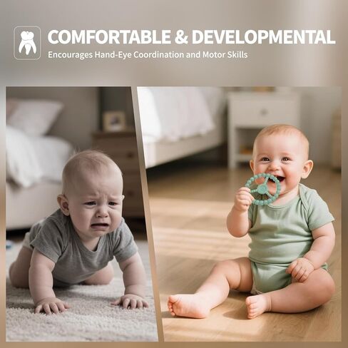3 Pack Baby Teething Toys 3-6 Months, Silicone Ring Teethers for Babies 6-12 Months, Freezer Safe Chew Toy with Textured Grip for Boys Girls Teething Relief, Infant Easter Gift (Mint Green Blue) in Kuwait